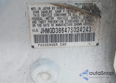 2007 Honda Fit Sport z USA, uszkodzony, nr VIN JHMGD38647S034243